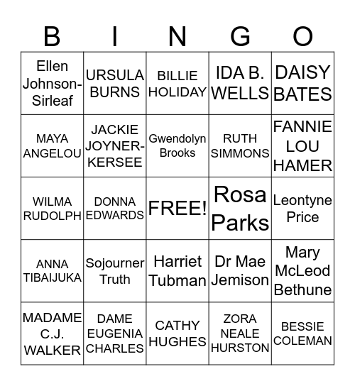 AFRICAN AMERICAN FEMALE LEADERS Bingo Card