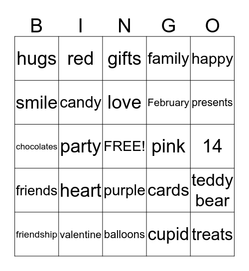 SIGHT WORD VALENTINE BINGO Card