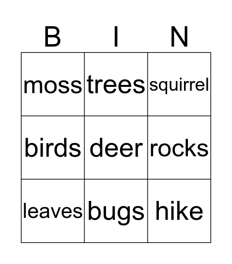 Forests Bingo Card