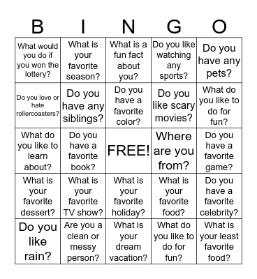 Getting to Know You Bingo Card