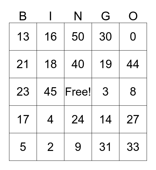 MATH FUN FACTS BINGO Card