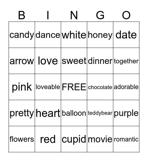 Happy Valentine's Day Bingo Card