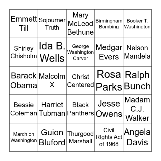 Black History Bingo Card