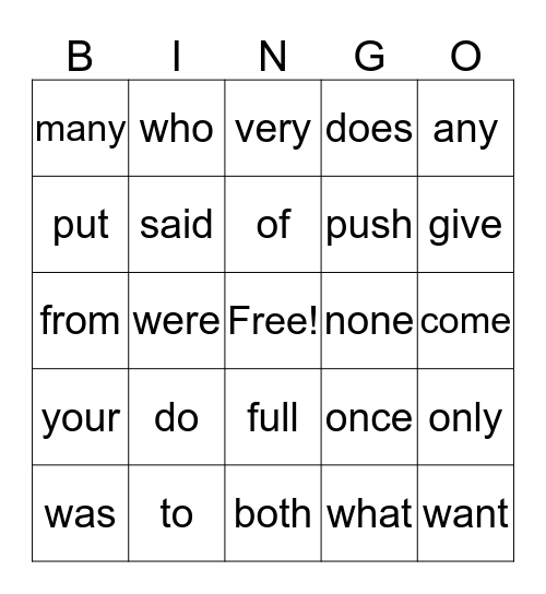 stop words Bingo Card