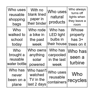 Save the Planet! Find Someone... Bingo Card