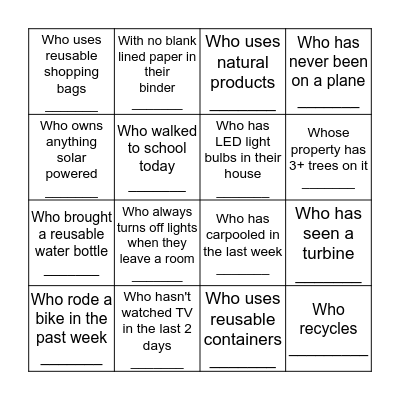 Save the Planet! Find Someone... Bingo Card