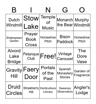 Golden Gate Adventure Bingo Card