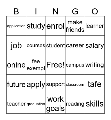 Study at TAFE NSW Bingo Card