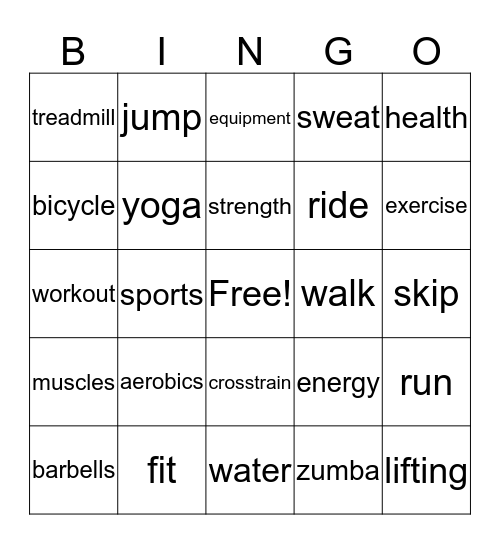 Fitness Instructor Bingo Card