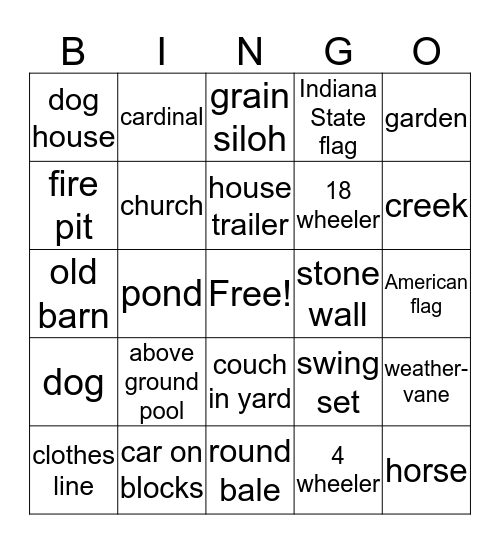 Back Road Wine Tour Bingo Card