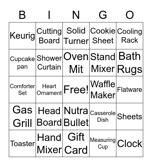 Bridal Shower Bingo Card