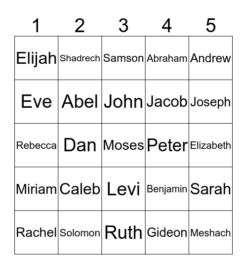 People in the Bible Bingo Card