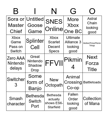 E3 2019 Bingo Card