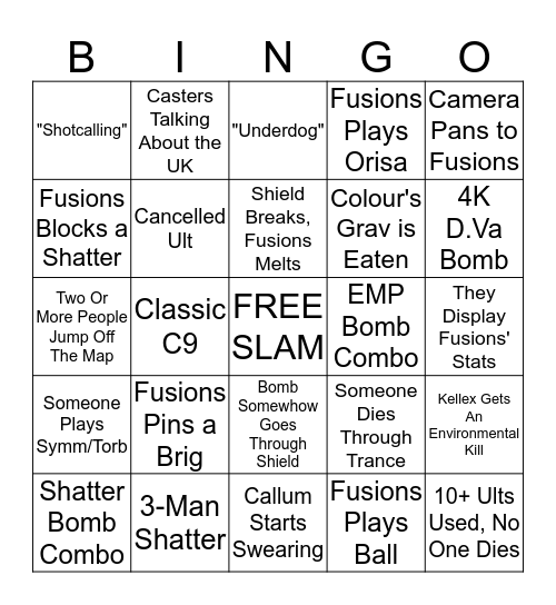 Fusions Watch Party Bingo Card