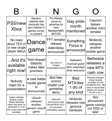 E3 Bingo Card