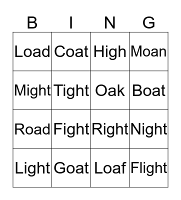 Igh and Oa Bingo Card