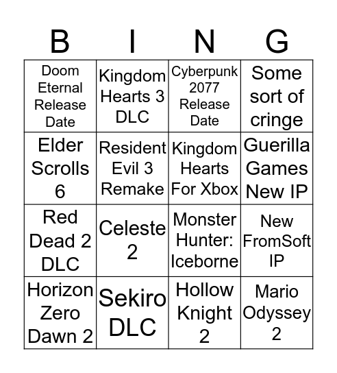 E3 Predictions Bingo Card