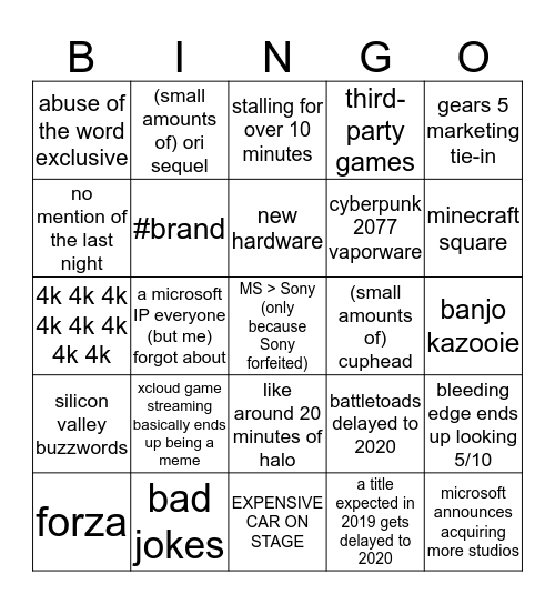 Microsoft Bingo Card