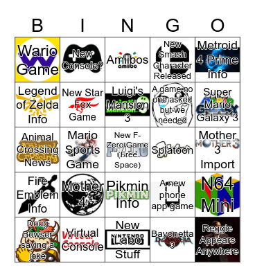 Nintendo E3 2019 Bingo Card