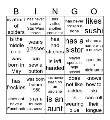 Find Someone Who... Bingo Card