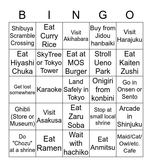 Tokyo Bingo Card