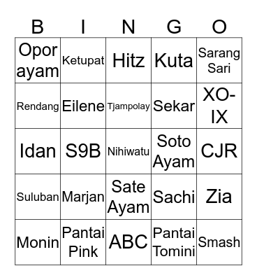 Bingo sama recehan Bingo Card