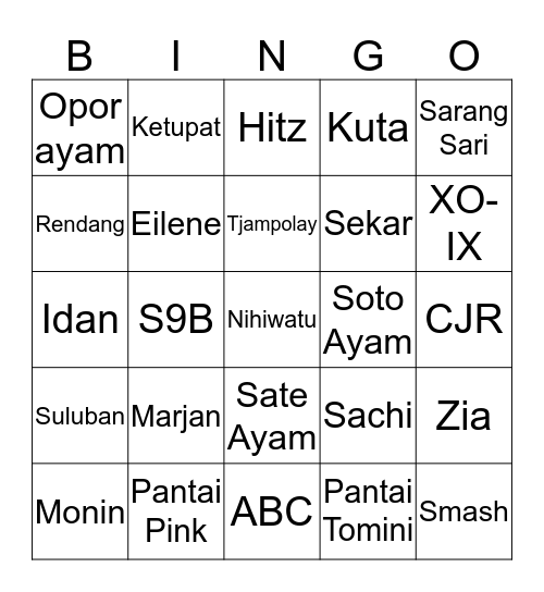 Bingo sama recehan Bingo Card