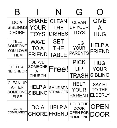 JUST SERVE Bingo Card