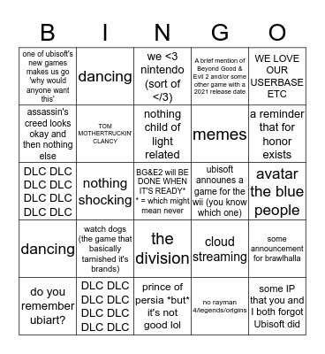 Ubisoft (Still No Child Of Light 2) Bingo Card