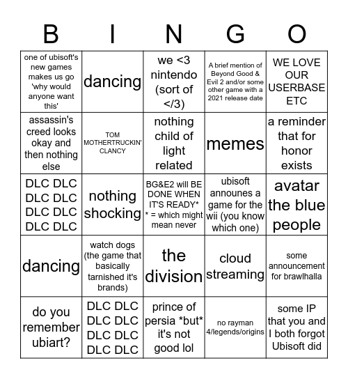 Ubisoft (Still No Child Of Light 2) Bingo Card