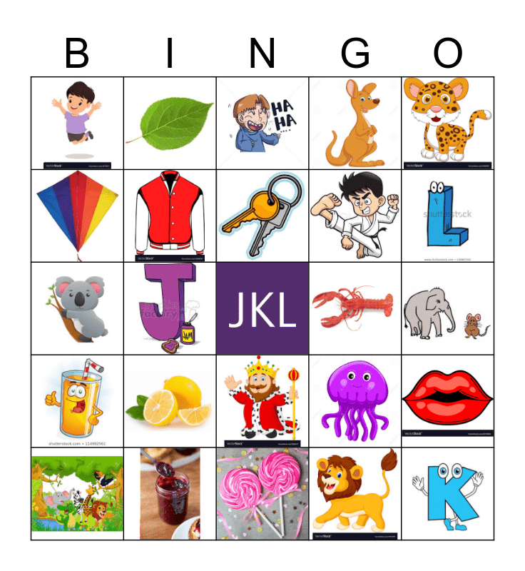 J K L Bingo Card