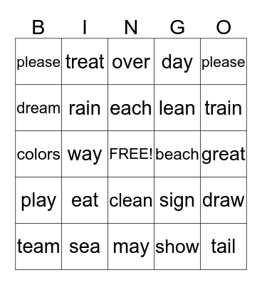 2nd grade spelling Bingo Card