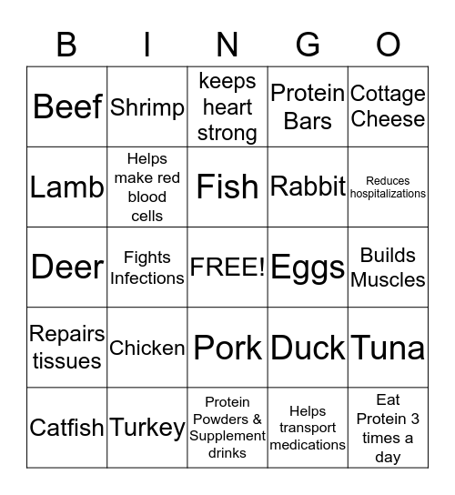 Protein Bingo Card