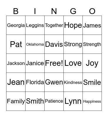 Leggins Family Reunion  Bingo Card