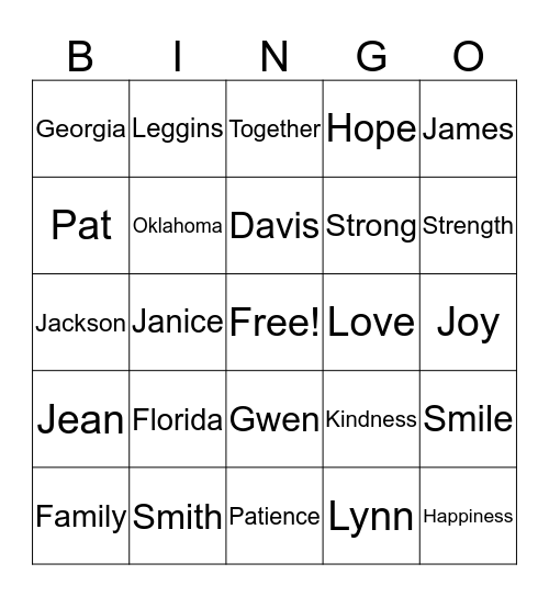 Leggins Family Reunion  Bingo Card
