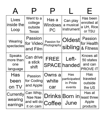 APPLE CORE BINGO Card