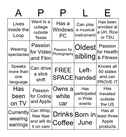 APPLE CORE BINGO Card