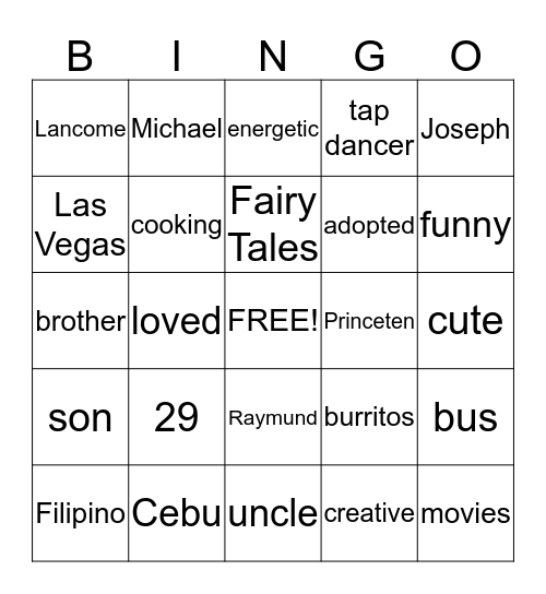 Ray's Birthday Bingo Card