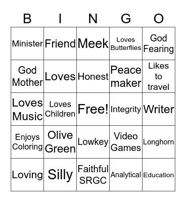 Nicole's Birthday Bingo Card