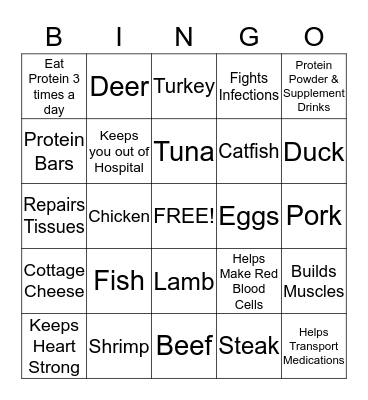 Protein Bingo Card
