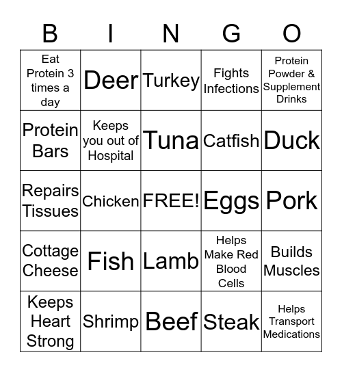 Protein Bingo Card