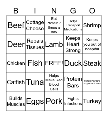 Protein Bingo Card