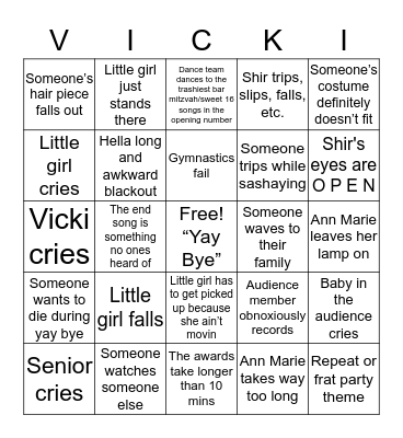 Vicki’s dance RAGER 2k19 Bingo Card