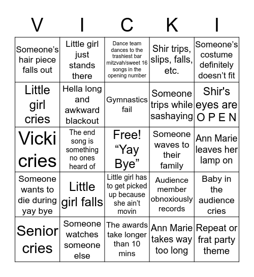 Vicki’s dance RAGER 2k19 Bingo Card