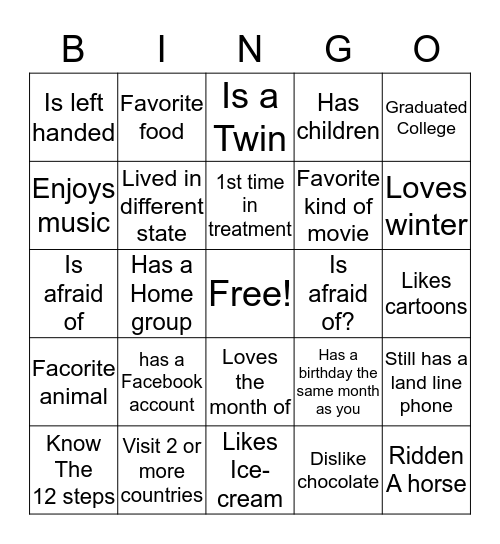 Find Someone Who Bingo Card