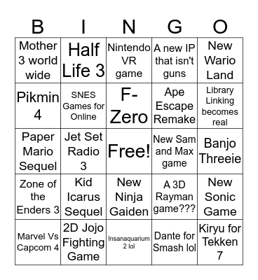 E3 DREAM REVEALS Bingo Card