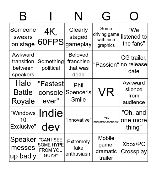Microsoft 2019 Bingo Card