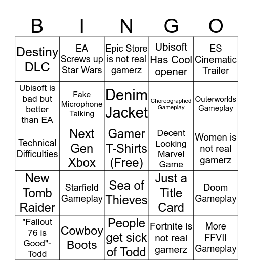 E3- 2019 Bingo Card