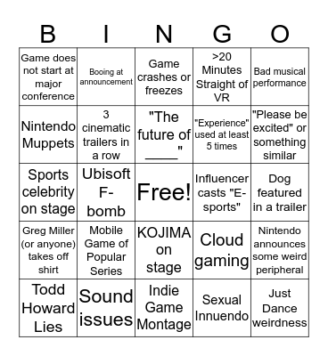 IGC E3 Bingo Card