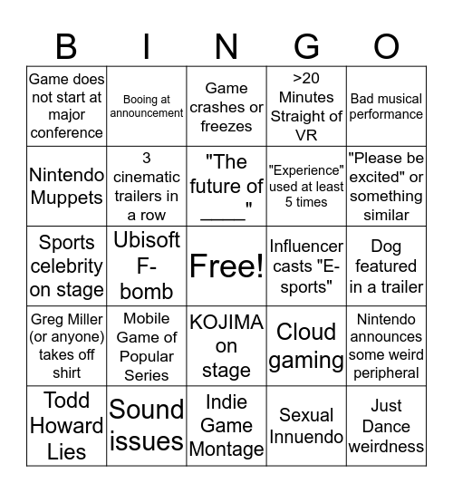 IGC E3 Bingo Card